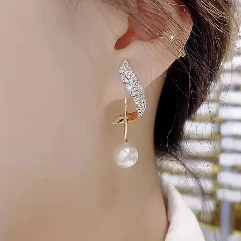 Classic Elegant Imitation Pearl Dangle Earrings For Women Crystal Long Tassel Exquisite Drop Earring Wedding Jewelry