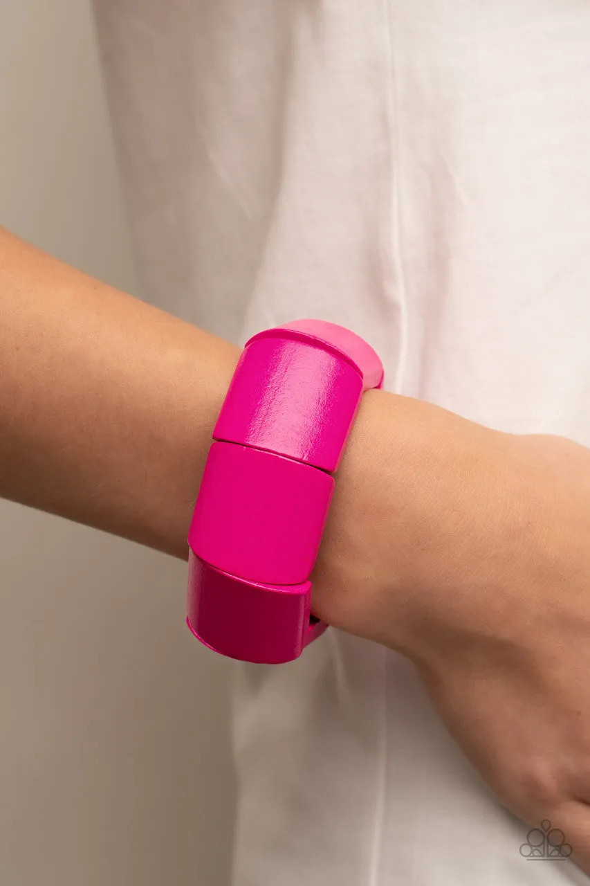 Coconut Cove - Pink - Wooden Paparazzi Stretchy Bracelet