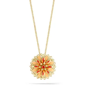 CORAL AND PEACH ENAMEL FLOWER PENDANT NECKLACES #233CR1401 (10E1)