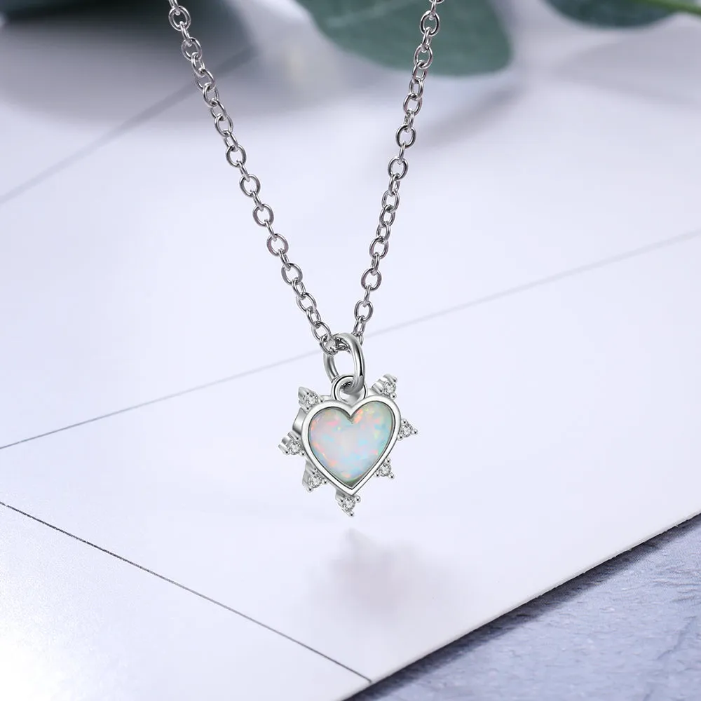 Cordate White Fire Opal Necklace