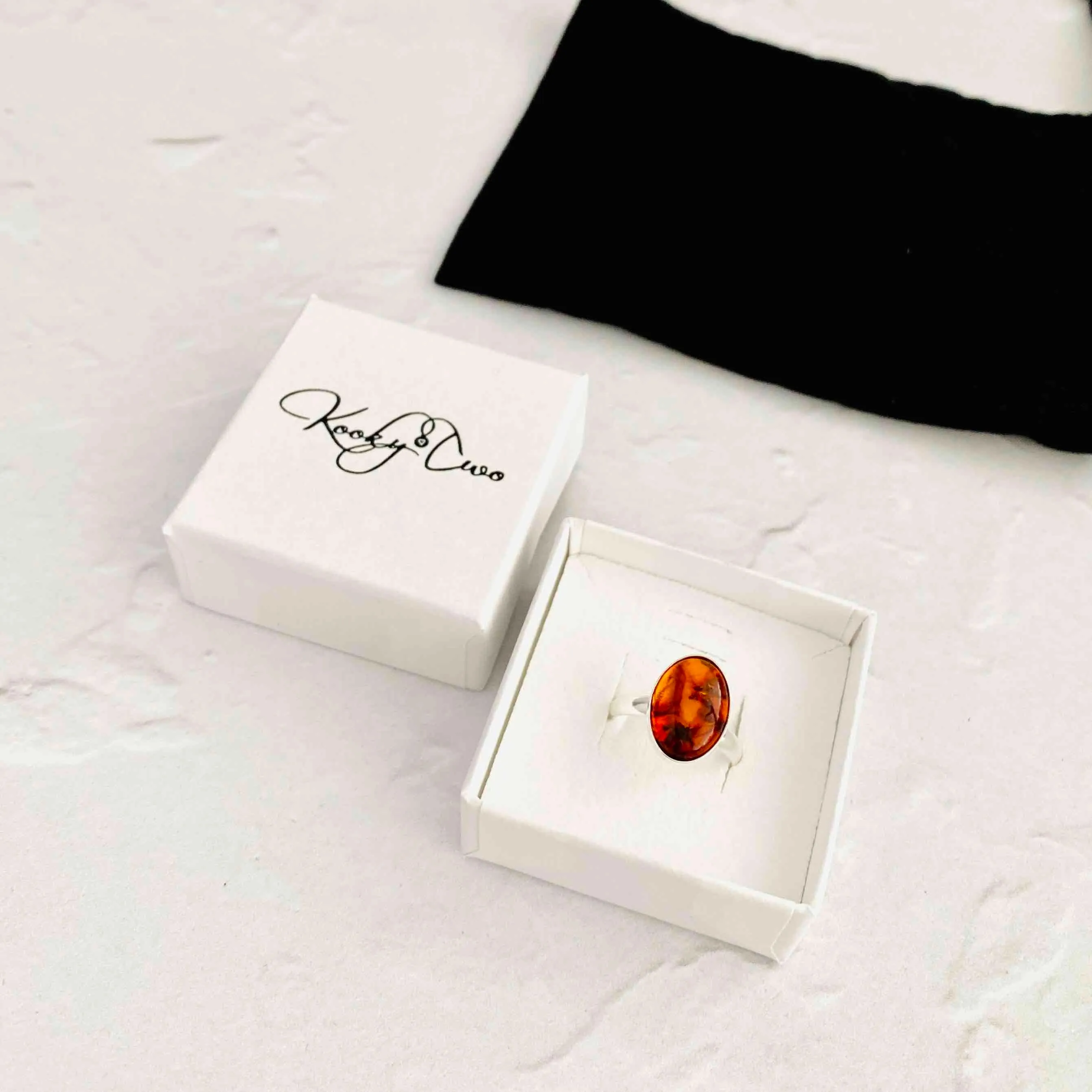 COURAGE | Amber Gemstone Silver Ring - Adjustable