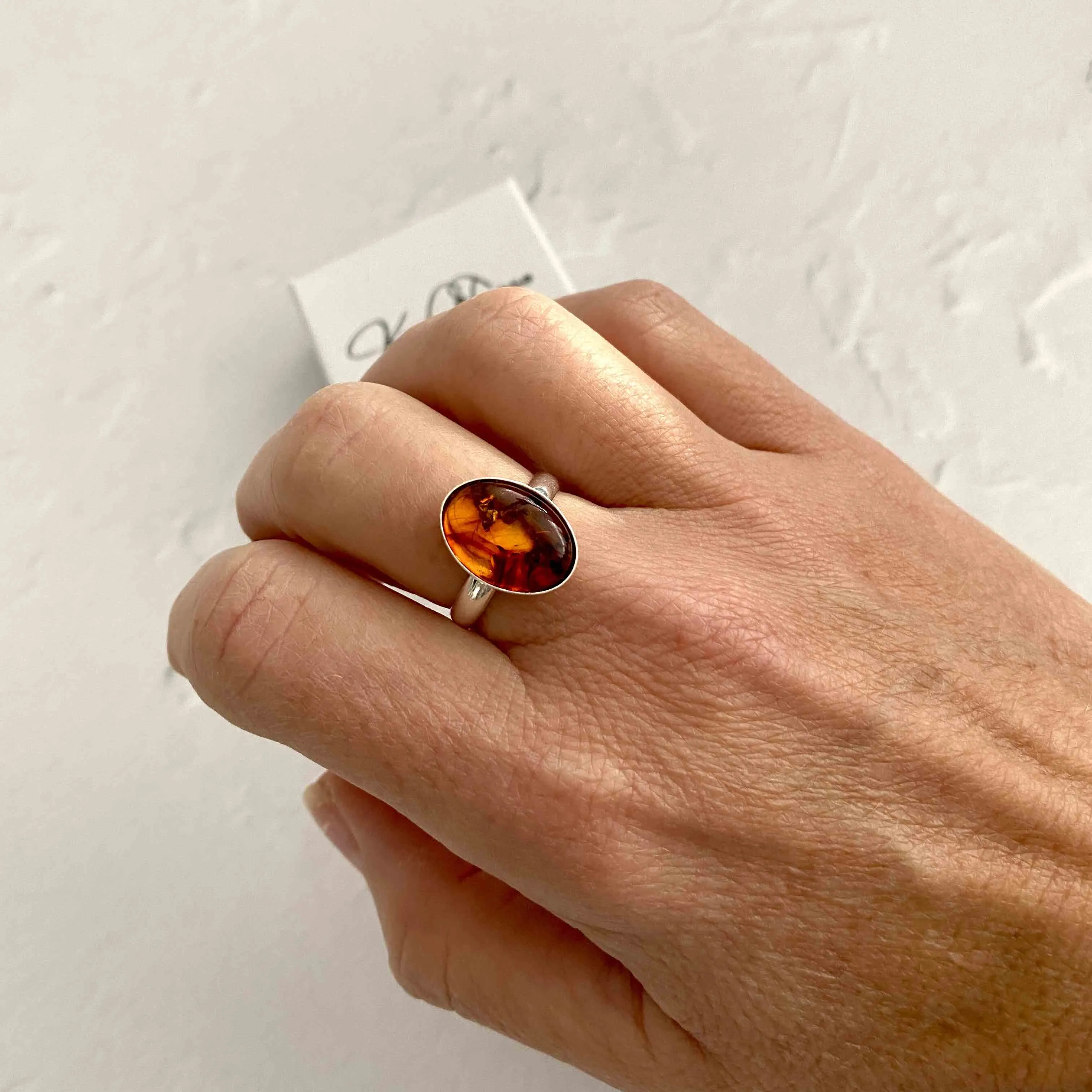COURAGE | Amber Gemstone Silver Ring - Adjustable