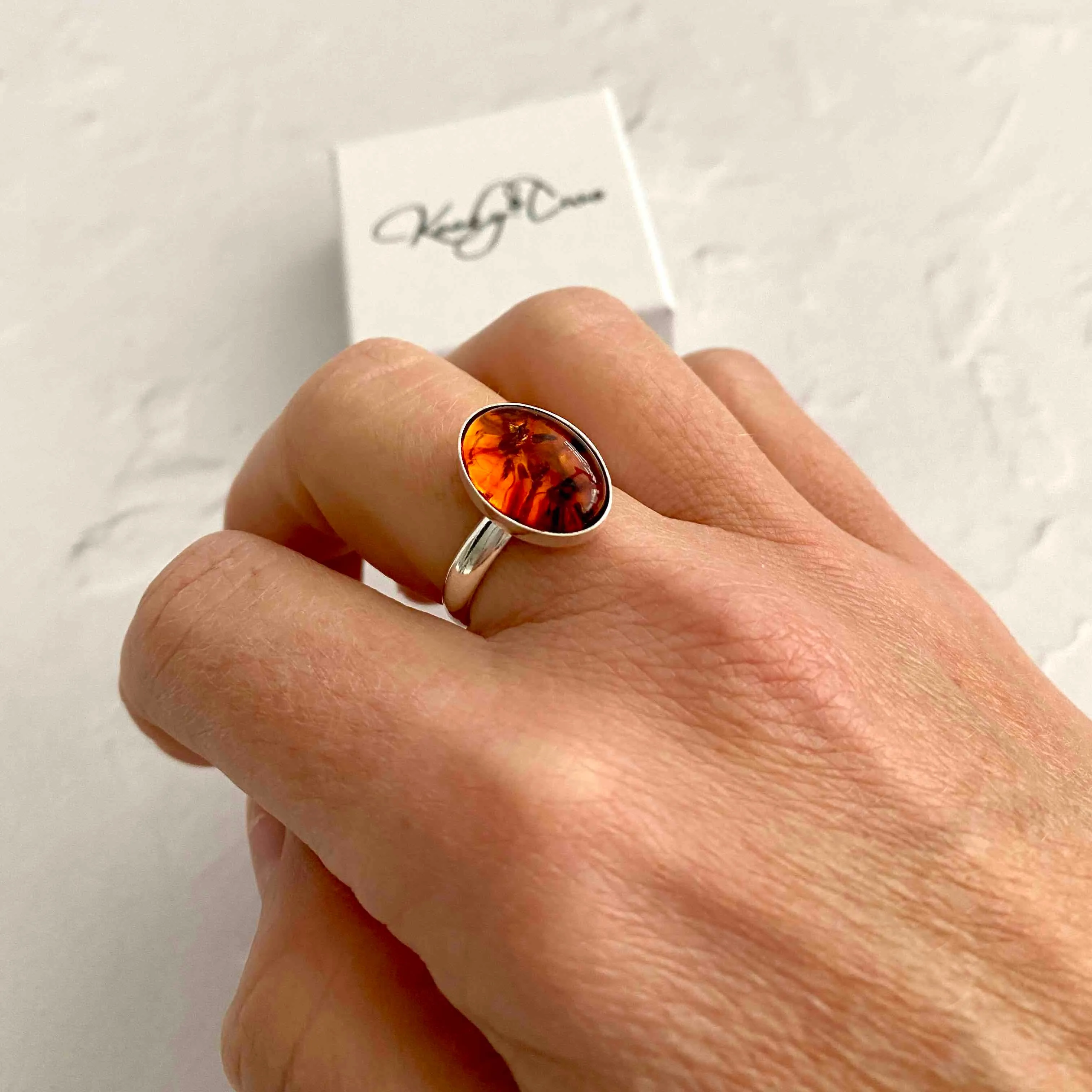 COURAGE | Amber Gemstone Silver Ring - Adjustable