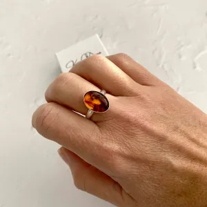 COURAGE | Amber Gemstone Silver Ring - Adjustable