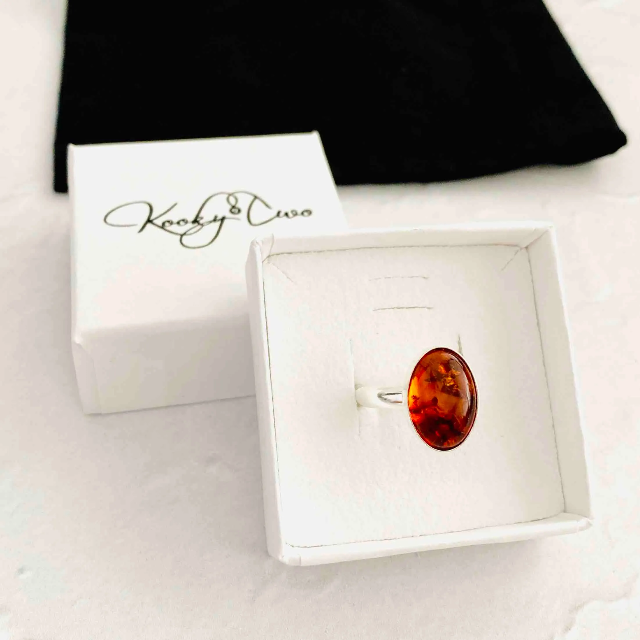 COURAGE | Amber Gemstone Silver Ring - Adjustable