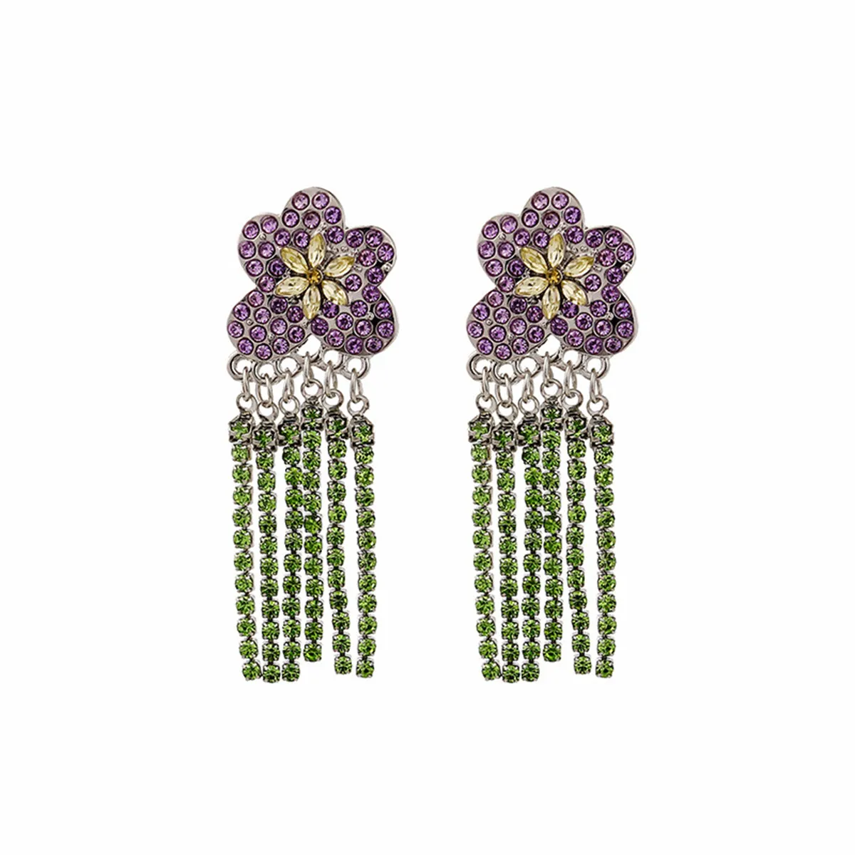 Crystal & Cubic Zirconia Silver-Plated Flower Tassel Drop Earrings