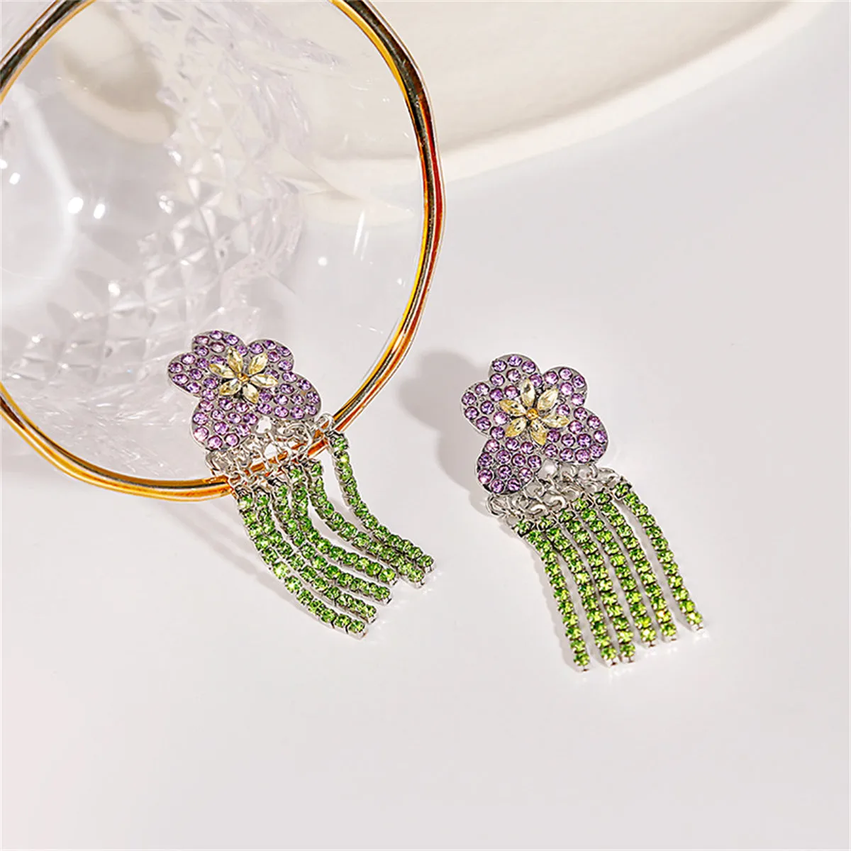 Crystal & Cubic Zirconia Silver-Plated Flower Tassel Drop Earrings