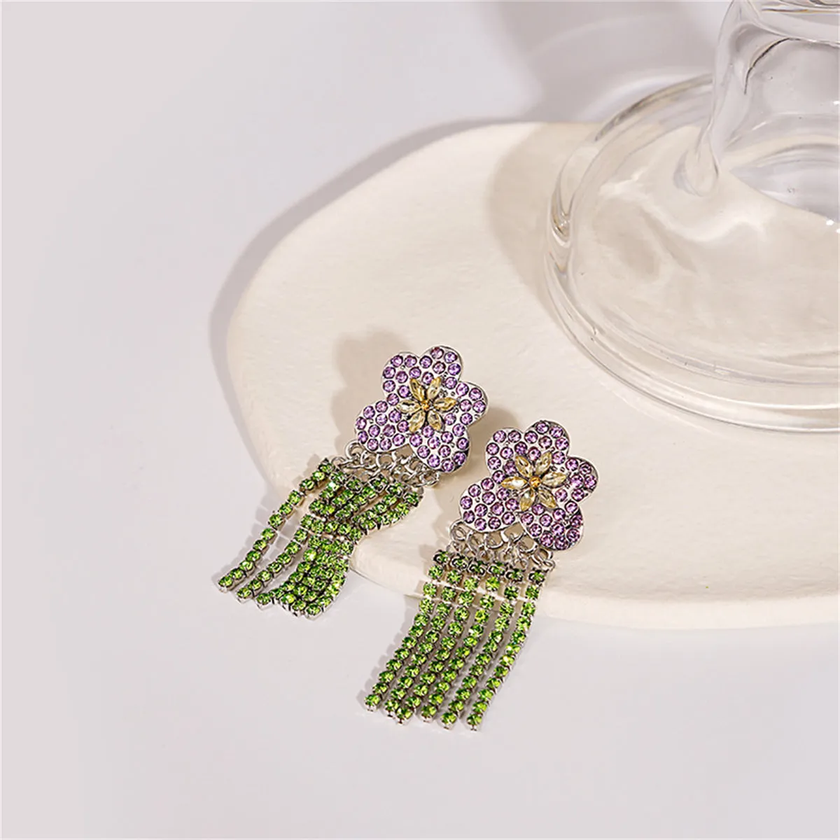 Crystal & Cubic Zirconia Silver-Plated Flower Tassel Drop Earrings