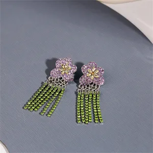 Crystal & Cubic Zirconia Silver-Plated Flower Tassel Drop Earrings