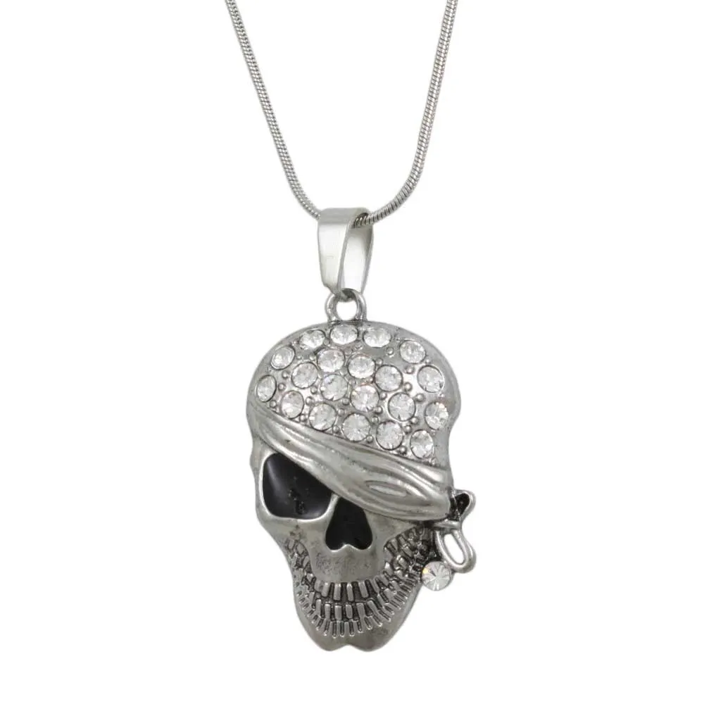Crystal Bandaged Pirate Skull Pendant with Chain - PF601PT