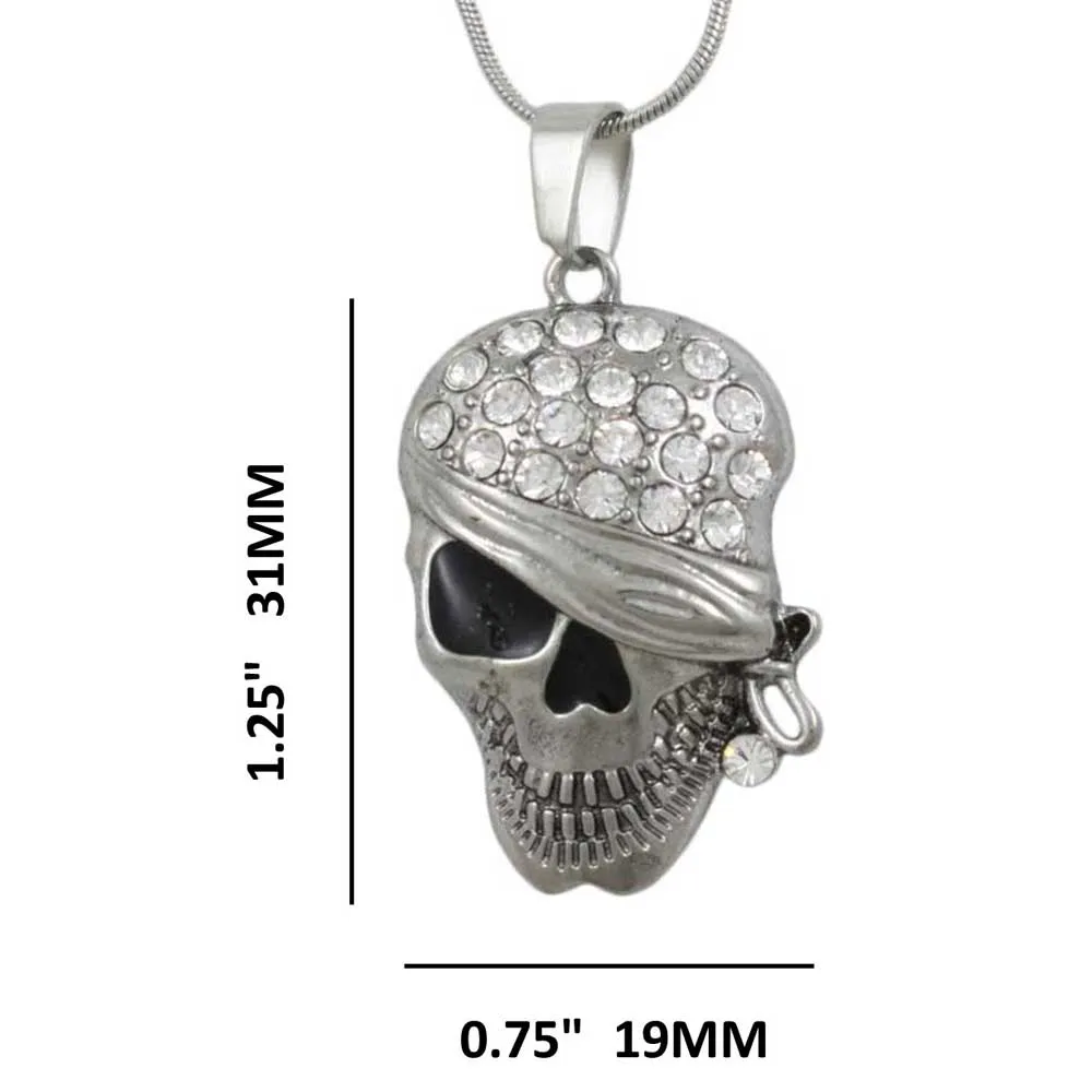 Crystal Bandaged Pirate Skull Pendant with Chain - PF601PT