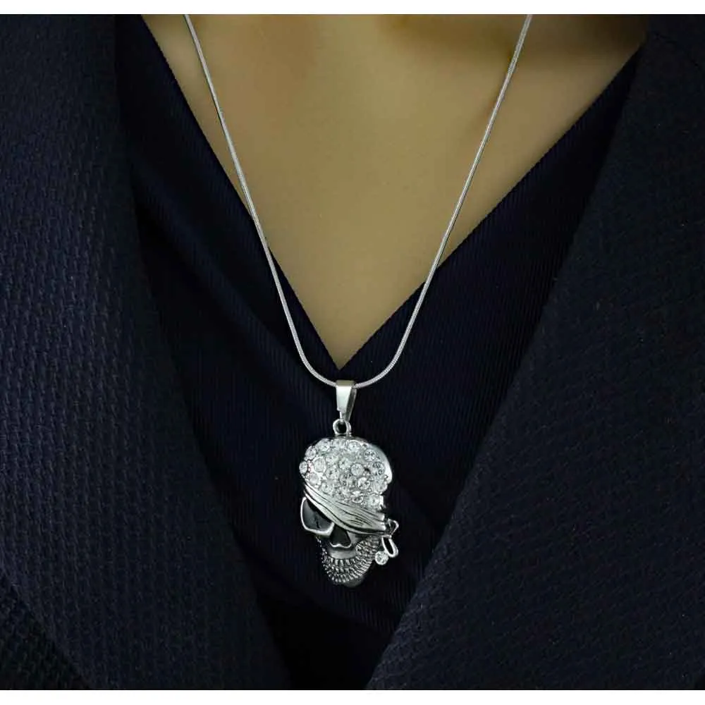 Crystal Bandaged Pirate Skull Pendant with Chain - PF601PT