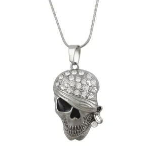 Crystal Bandaged Pirate Skull Pendant with Chain - PF601PT