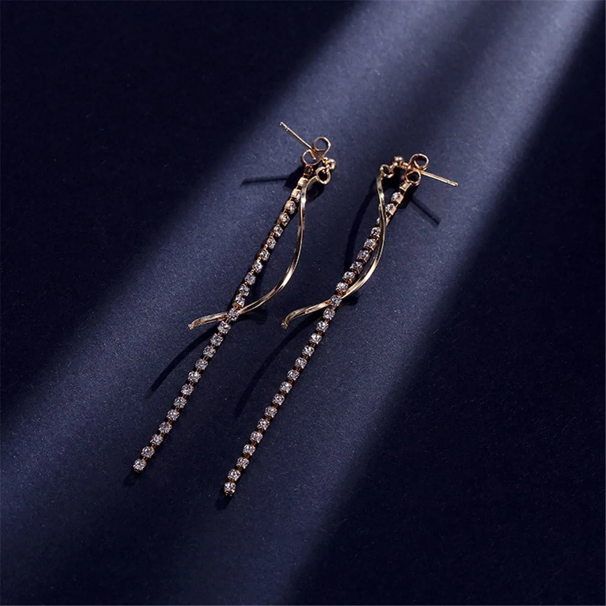 Cubic Zirconia & 18K Gold-Plated Twisted Tassel Drop Earrings
