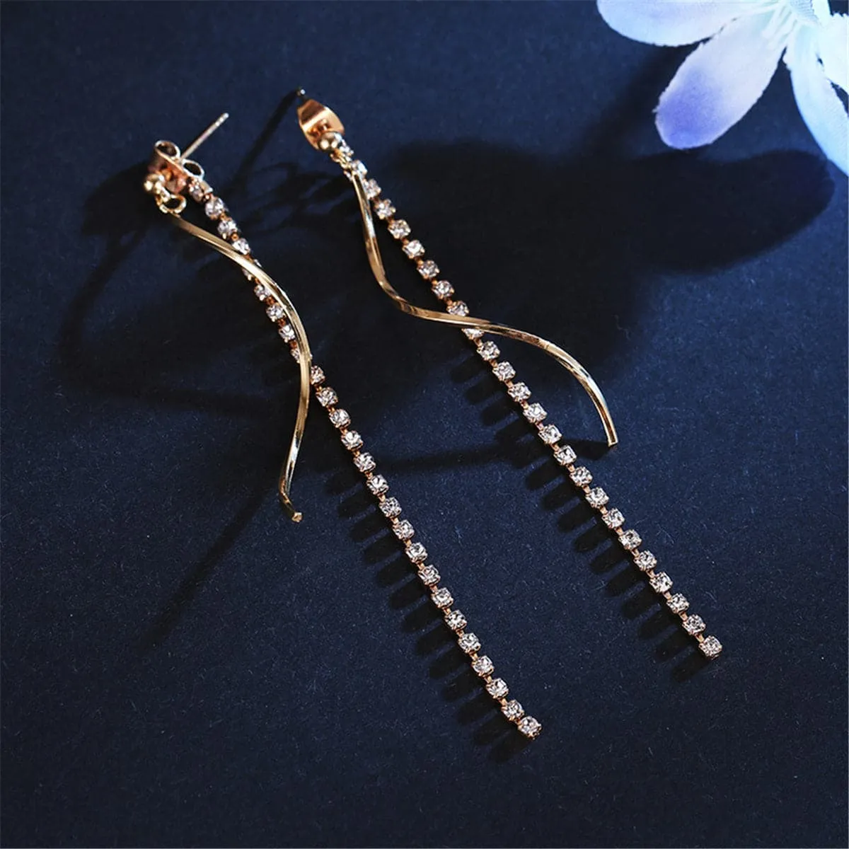 Cubic Zirconia & 18K Gold-Plated Twisted Tassel Drop Earrings