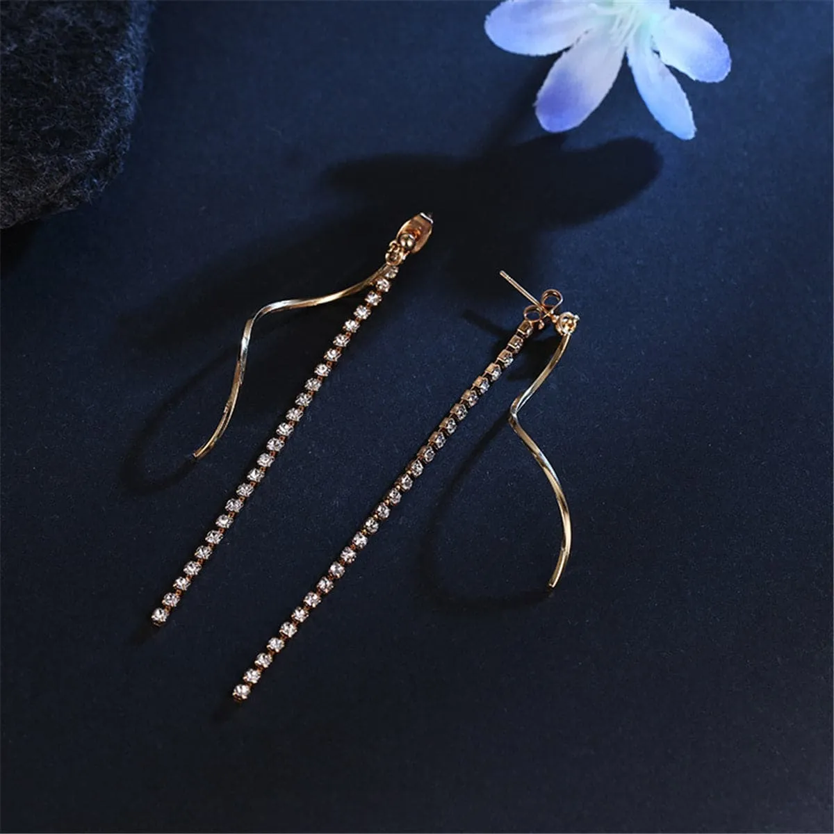 Cubic Zirconia & 18K Gold-Plated Twisted Tassel Drop Earrings