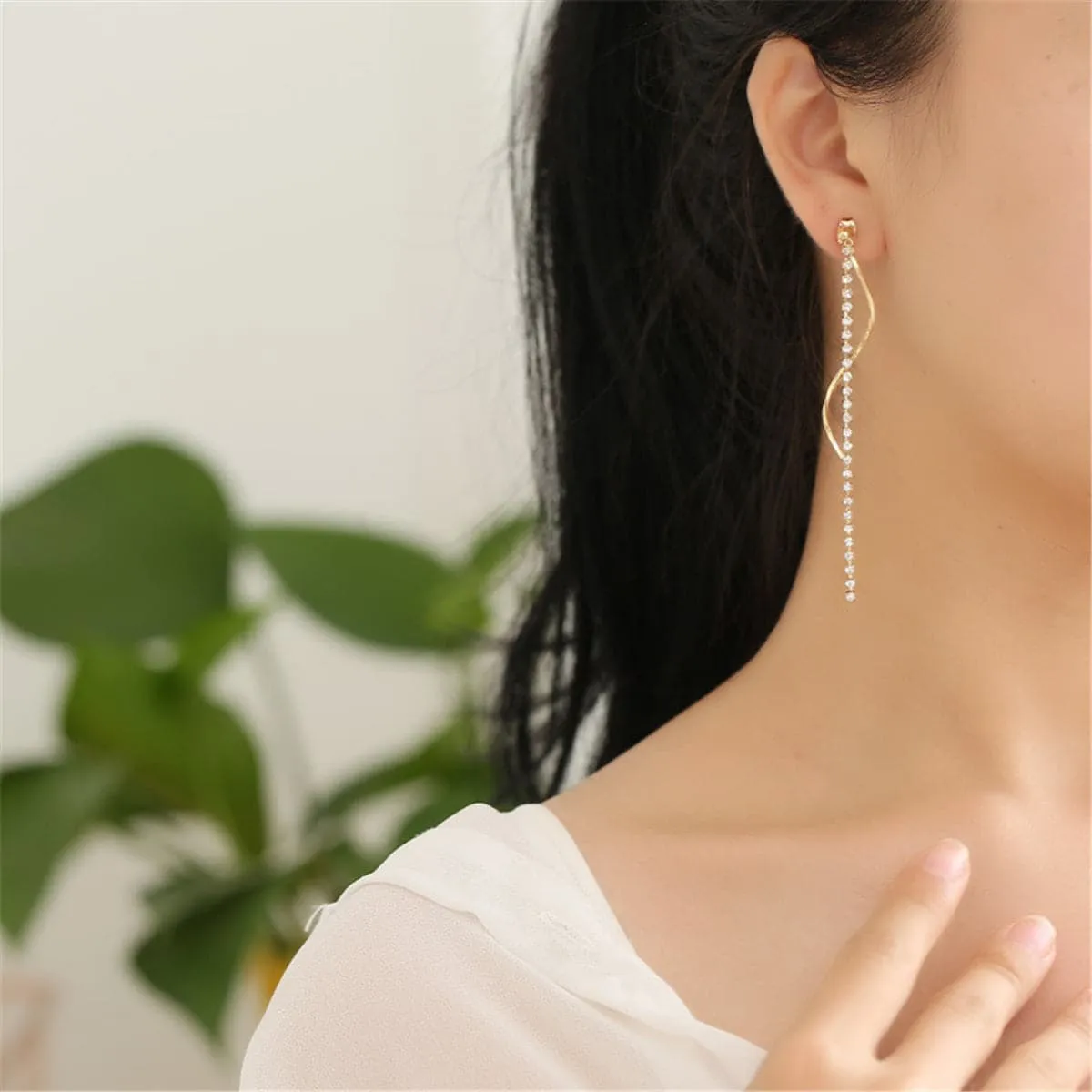 Cubic Zirconia & 18K Gold-Plated Twisted Tassel Drop Earrings