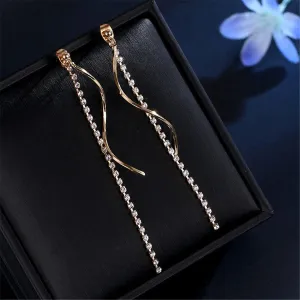 Cubic Zirconia & 18K Gold-Plated Twisted Tassel Drop Earrings