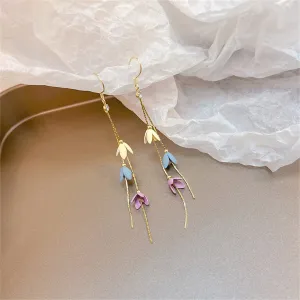 Cubic Zirconia & Enamel 18K Gold-Plated Linked Floral Tassel Drop Earrings