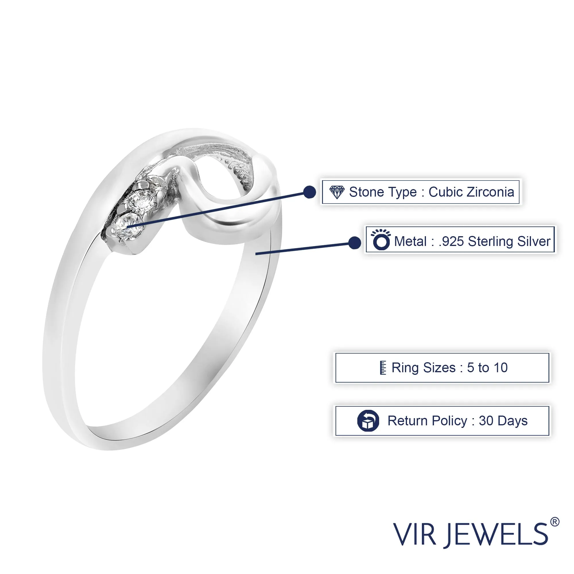 Cubic Zirconia Ring .925 Sterling Silver with Rhodium Plating Round Shape