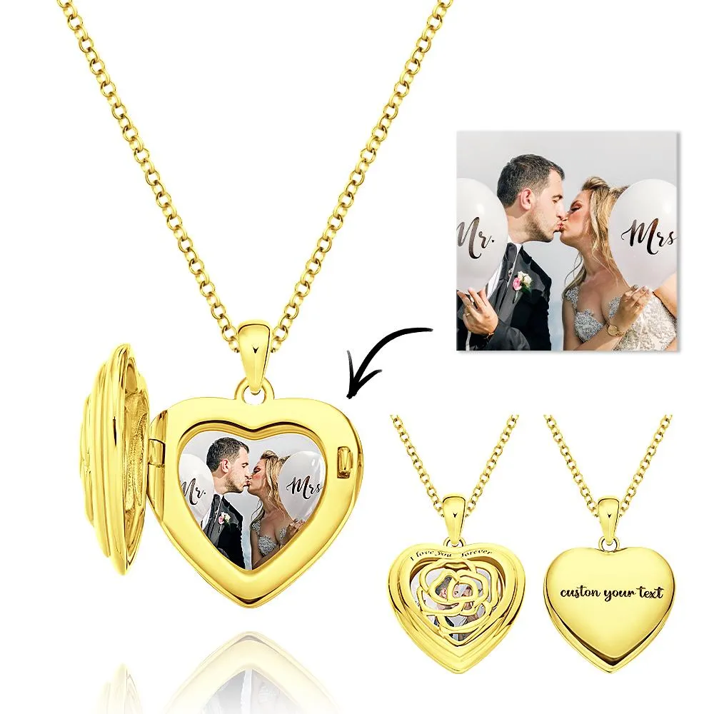 Custom Photo Necklace Heart Locket Rose Necklace Gift for Women