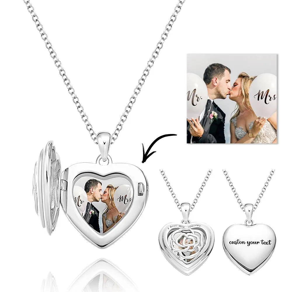 Custom Photo Necklace Heart Locket Rose Necklace Gift for Women