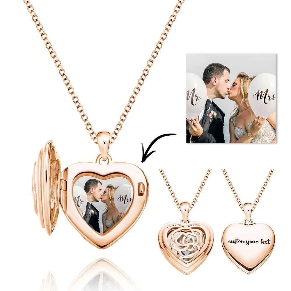 Custom Photo Necklace Heart Locket Rose Necklace Gift for Women