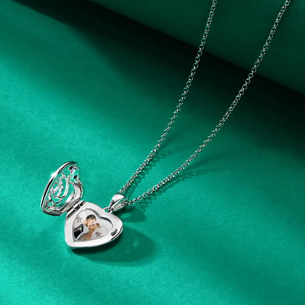 Custom Photo Necklace Heart Locket Rose Necklace Gift for Women
