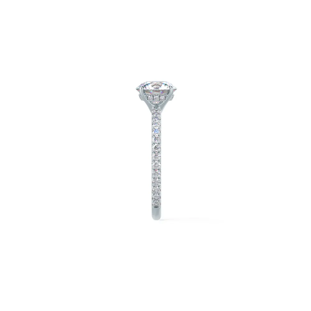 Custom Round Brilliant 4-Prong Simple Solitaire & Pavé Diamond Ring with Hidden Halo