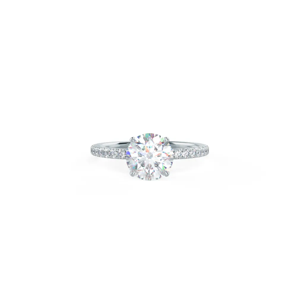 Custom Round Brilliant 4-Prong Simple Solitaire & Pavé Diamond Ring with Hidden Halo