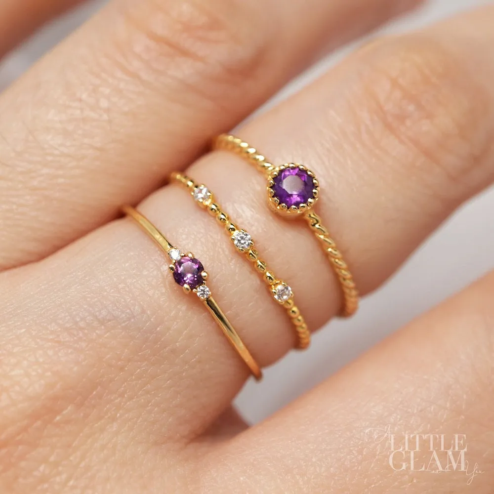Dainty Gold Amethyst Ring Set