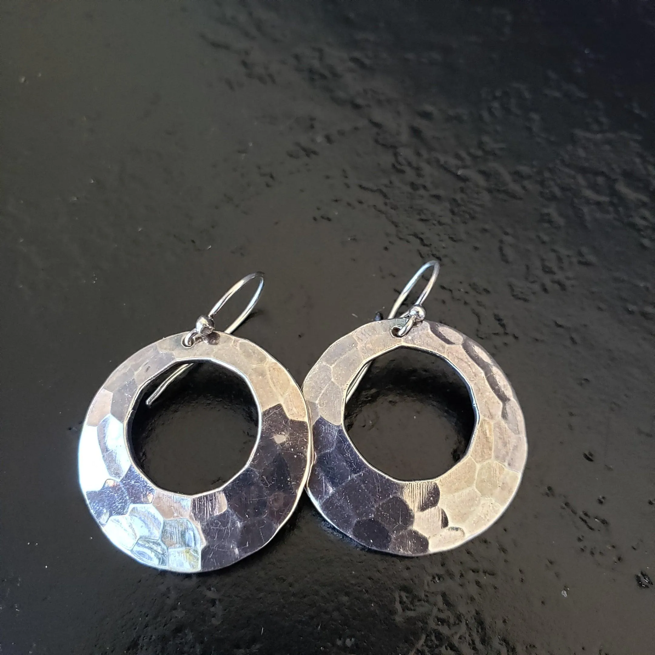 Dangle hammered hoop earrings