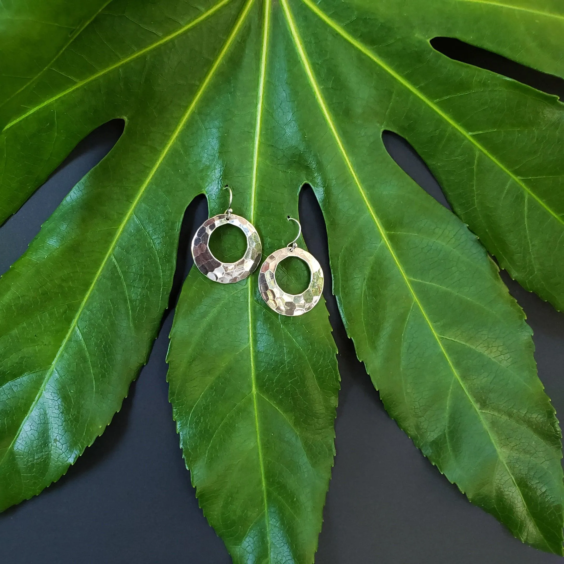 Dangle hammered hoop earrings