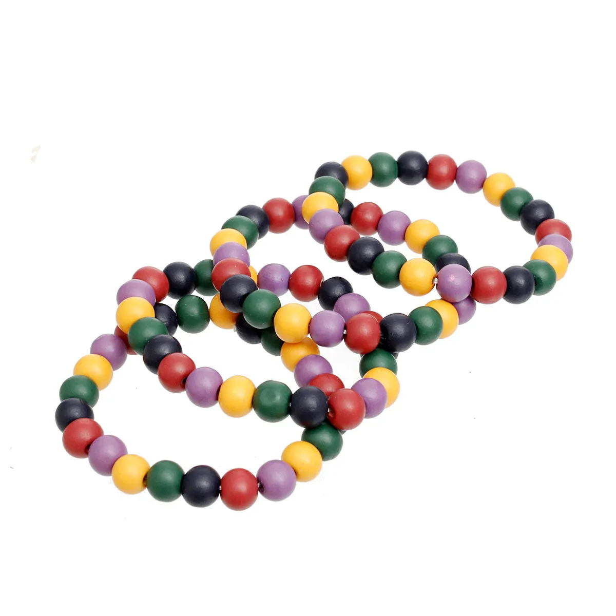 Dark Multicolor Wooden Ball Bead Bracelet Set - 4pc Bold Boho Style