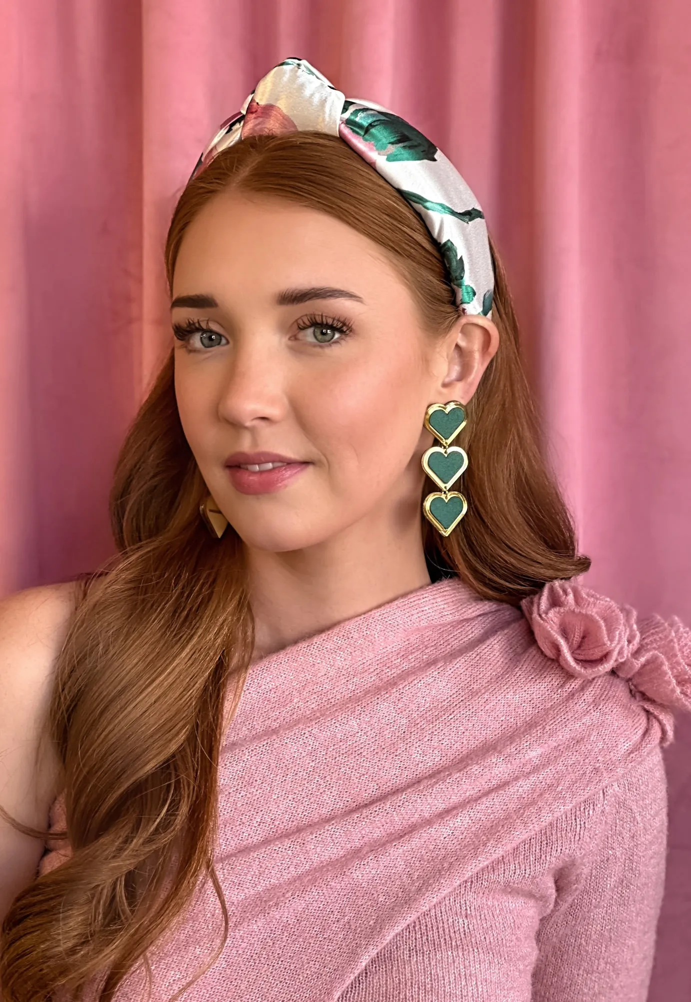 Deep Green Heart Dangle Earrings