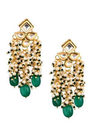 Designer Gold Toned Pearl Beaded Tassel Kundan Earrings