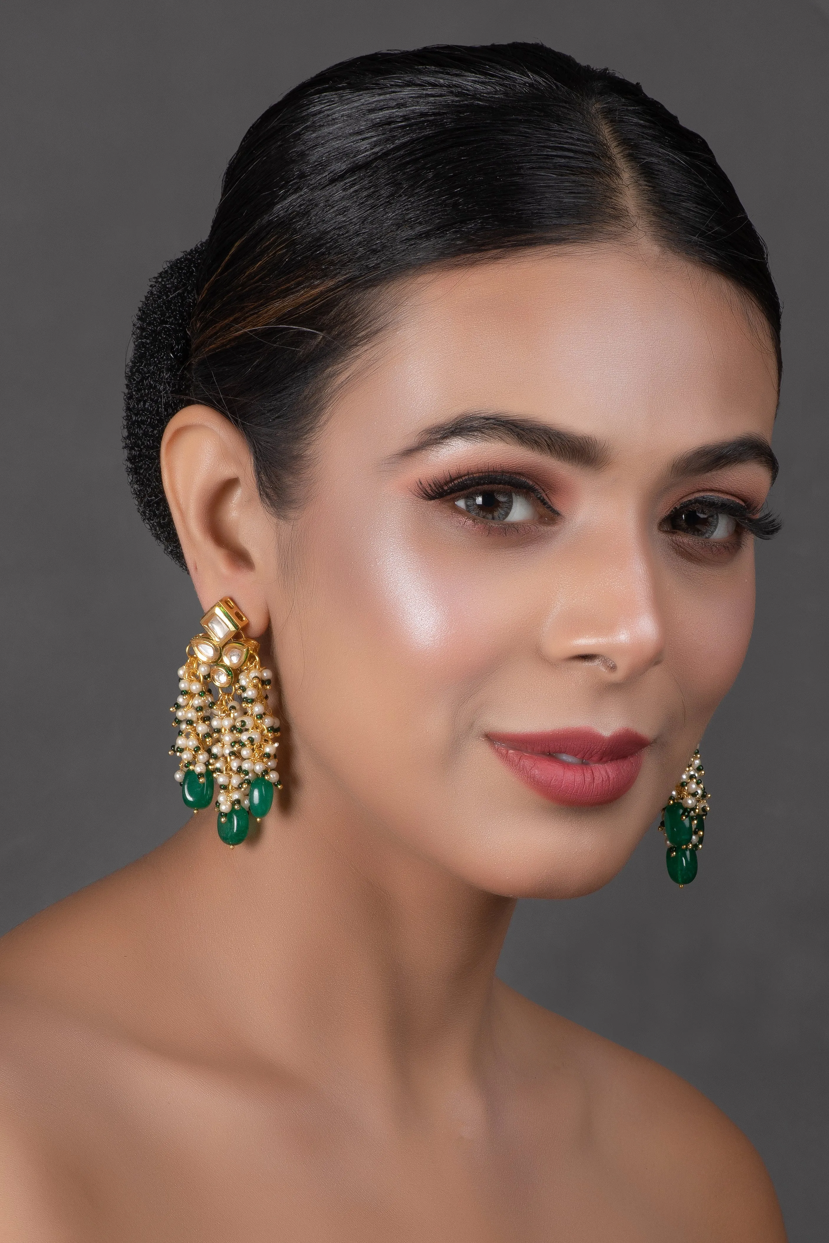 Designer Gold Toned Pearl Beaded Tassel Kundan Earrings