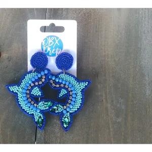 Dolphin Seed Beaded Dangle Earrings