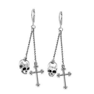 Double Chain Earrings, Hamlet Skull, Cross Drops