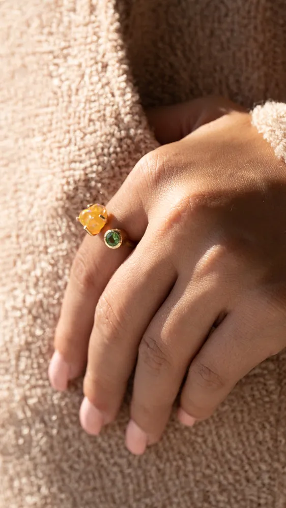 Dragoness Fire Opal & Mint Garnet Ring