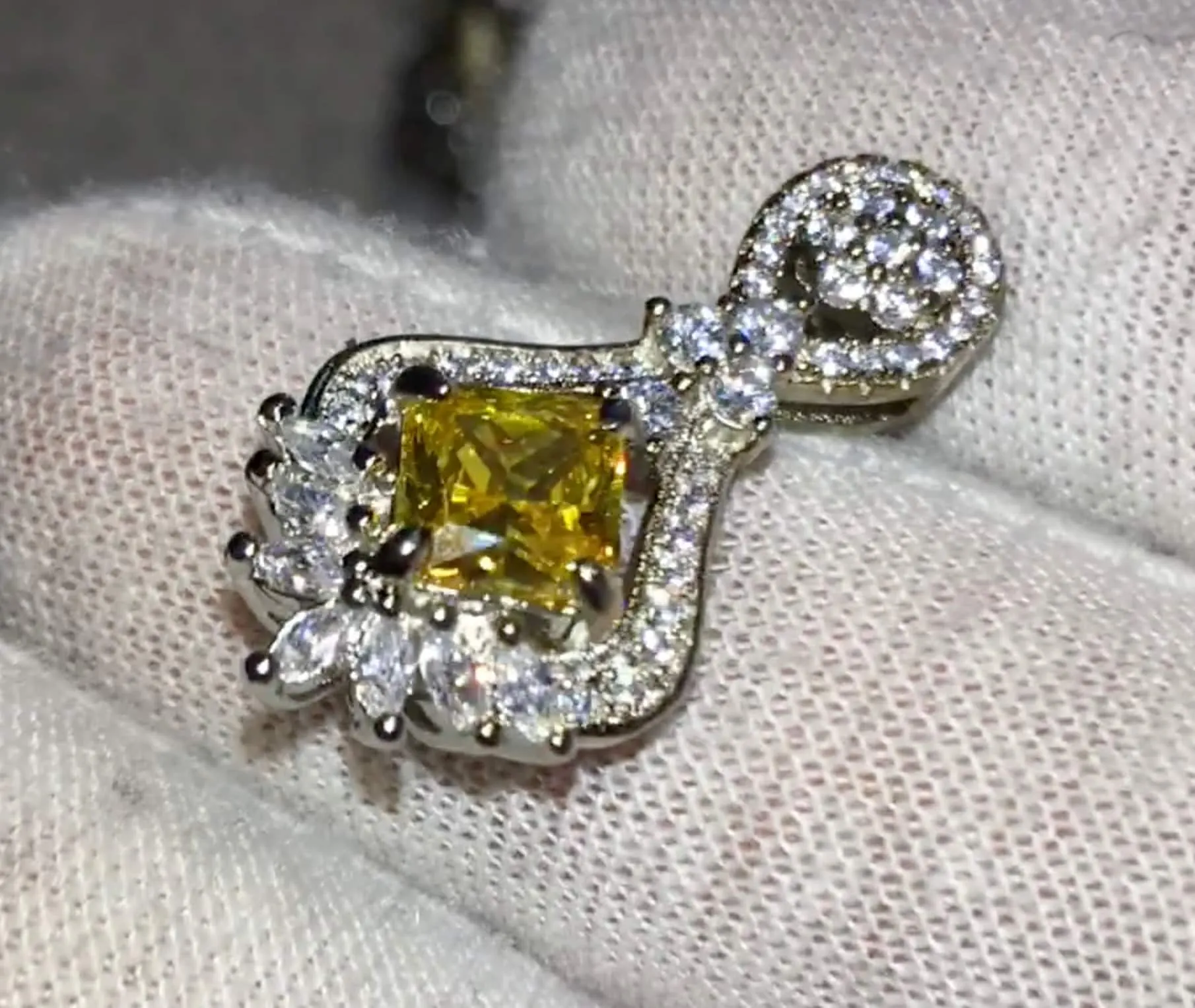 Drop Earrings | Princess Cut Diamond Earrings | Yellow Diamond Earrings | Classy Diamond Earrings | Womens Earrings | Dangle Earrings
