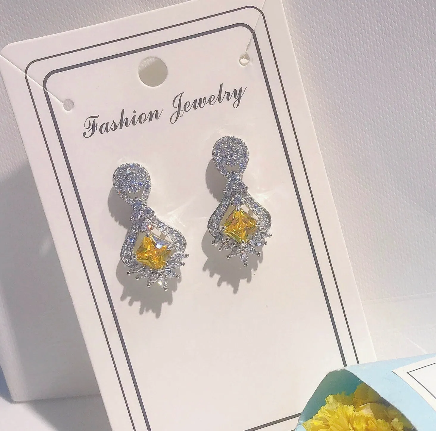 Drop Earrings | Princess Cut Diamond Earrings | Yellow Diamond Earrings | Classy Diamond Earrings | Womens Earrings | Dangle Earrings