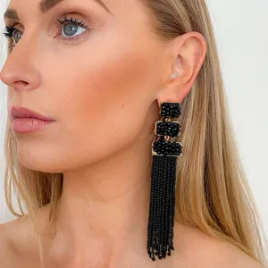 EARRING Black Beaded Tassel Earrings
