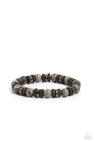 Earthy Empath - Green - Stone Bead Wooden and Gunmetal Accent Paparazzi Stretchy Bracelet