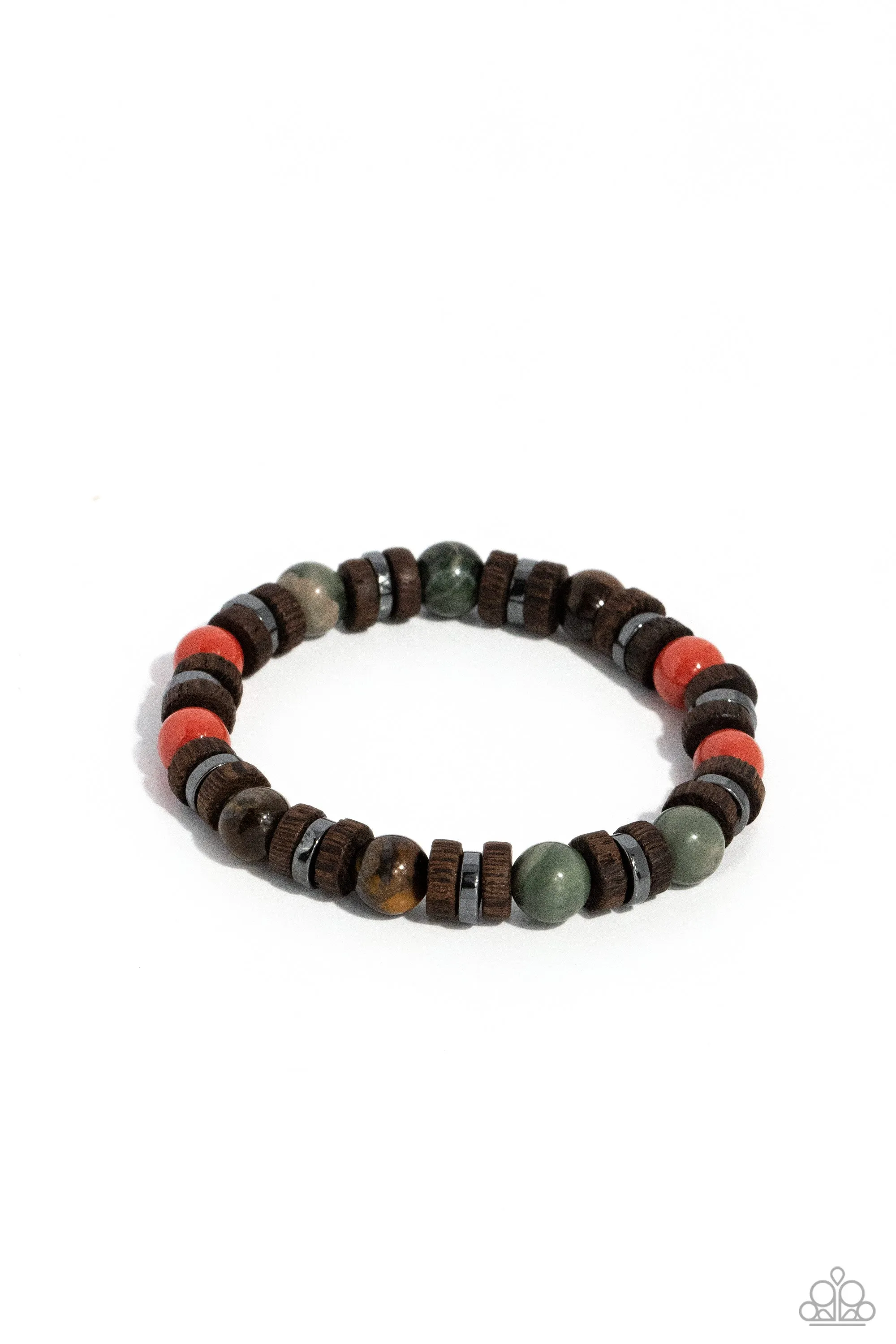 Earthy Empath - Multi - Stone Bead Wooden and Gunmetal Accent Paparazzi Stretchy Bracelet