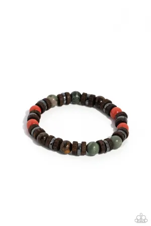 Earthy Empath - Multi - Stone Bead Wooden and Gunmetal Accent Paparazzi Stretchy Bracelet