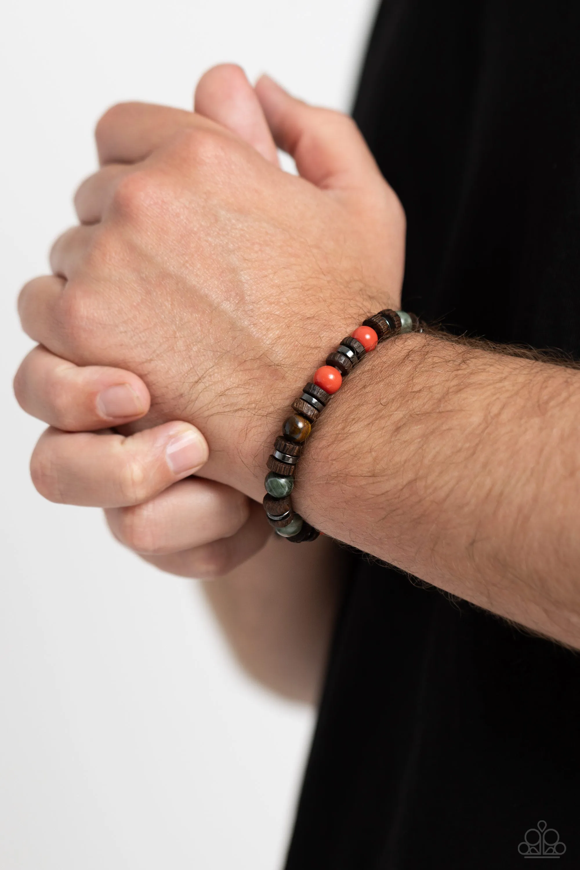 Earthy Empath - Multi - Stone Bead Wooden and Gunmetal Accent Paparazzi Stretchy Bracelet