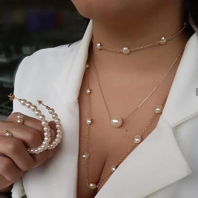 Elegant Flower Pearl Choker Necklace