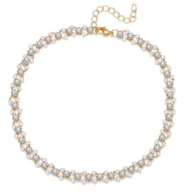 Elegant Flower Pearl Choker Necklace