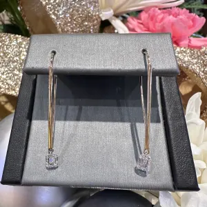 Emerald Cut Diamond Dangle 14k Yellow Gold Earrings LAB003F4